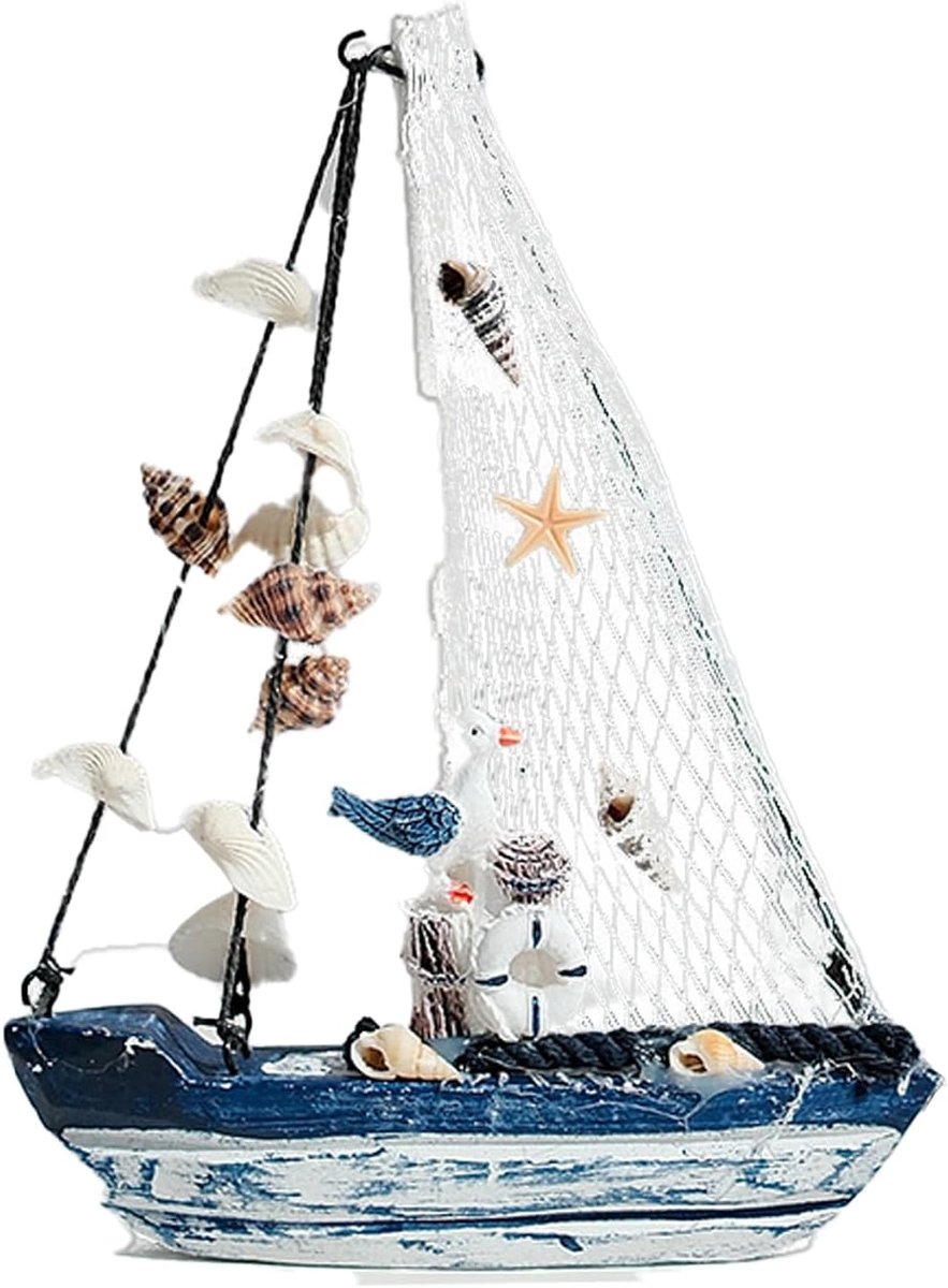 SnelShoppen - Houten Zeilboot Model Decoratie, Maritieme Badkameraccessoires, Scheepsdecoratie, Strandstoel en Vuurtoren van Hout, Perfect voor Badkam