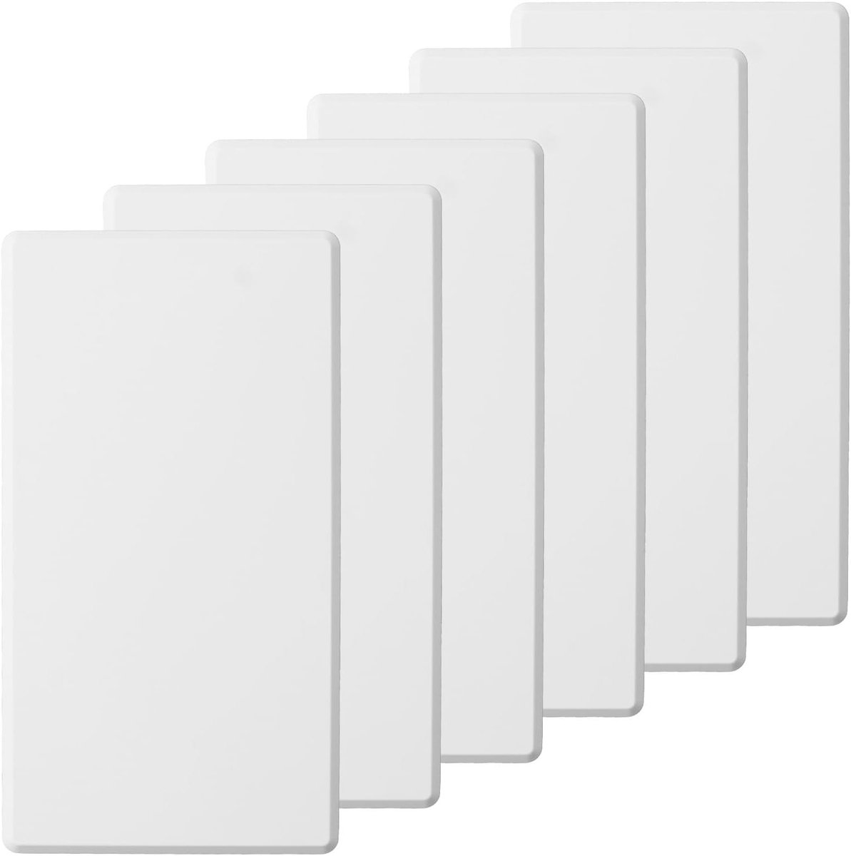Set van 6 Stuks Lege Wandplaten 7.2"x4.9", Schroefloze Plastic Dekplaat voor Ongebruikte Stopcontacten en Schakelaars, Zelfklevende Elektrische Covers in Wit