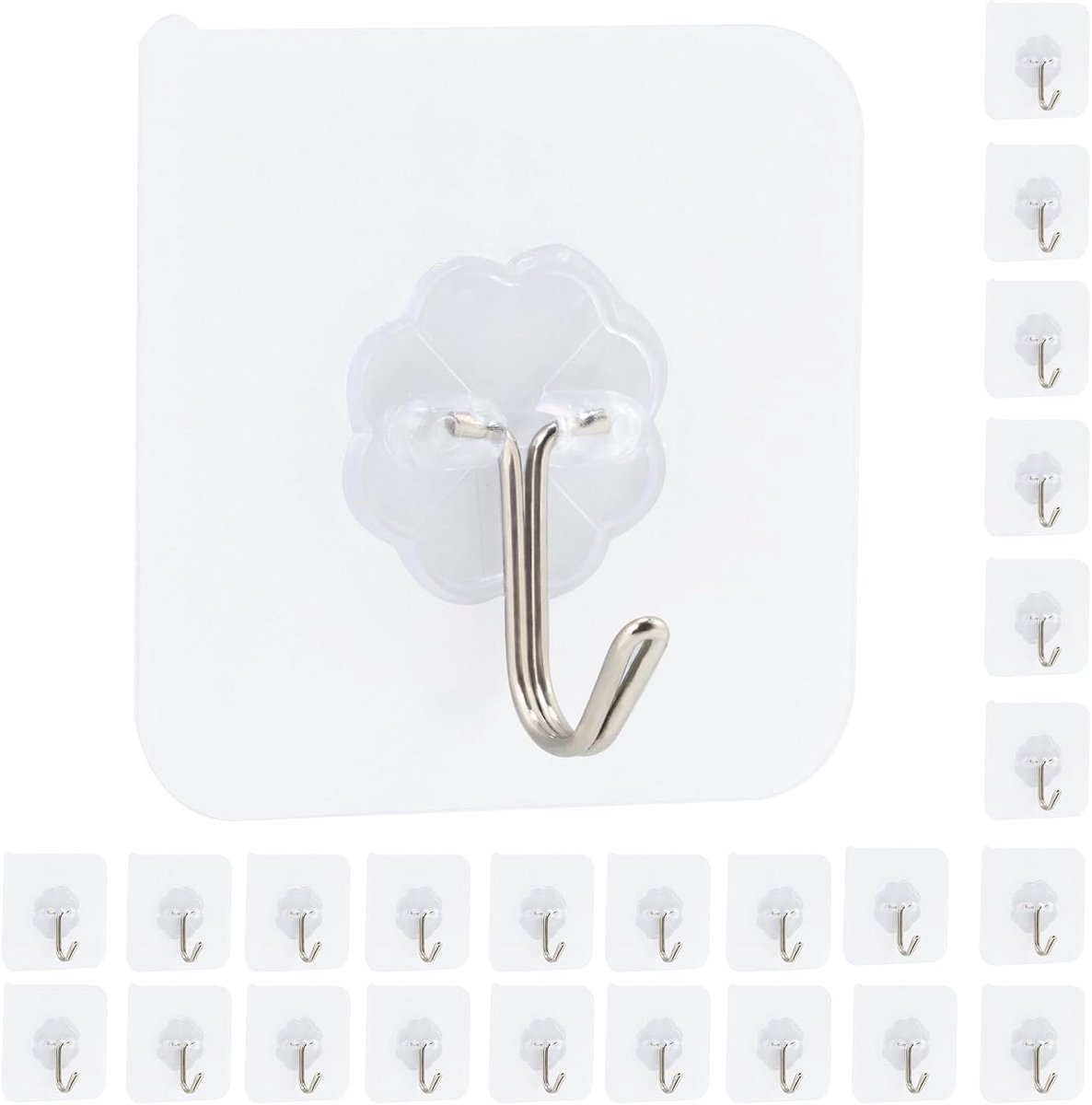 SnelShoppen - 24 Transparante Zelfklevende Wandhaken Zonder Sporen voor Handdoeken, Keuken, Badkamer, Tot 10 kg, Duurzaam Acryl, Multifunctioneel