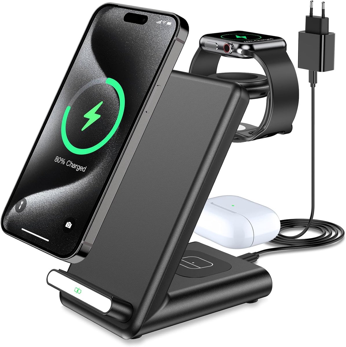 SnelShoppen - Wireless Charging Dock 3 in 1 Oplader voor Apple Watch, iPhone & AirPods Pro - Snellader voor Ultra 10 9 8 7 6 SE 5 4 3, iPhone 17/16/15