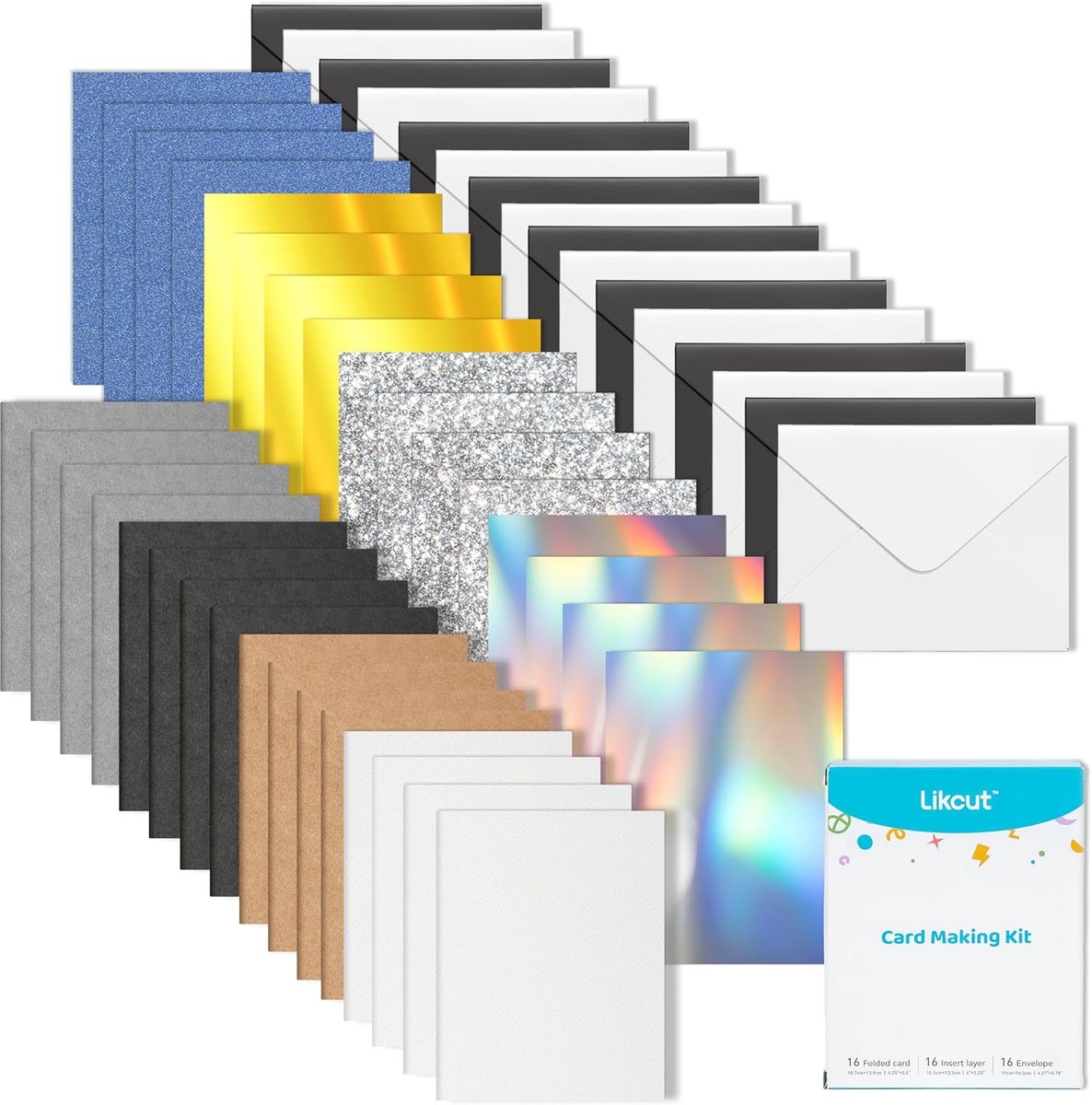 SnelShoppen - Likcut Inzetkaarten Set voor Snijplotter, 16-Delige Set met Enveloppen, Inzetkaarten en Vouwkaarten - DIY Set voor Wenskaarten en Uitnod