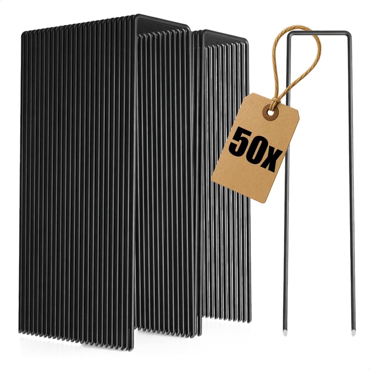 SnelShoppen - 50 Carbon Stalen Grondankers - Robuuste Grondpennen voor het Bevestigen van Onkruiddoek en Folies - Ideaal voor Tuin en Camping - Vierka