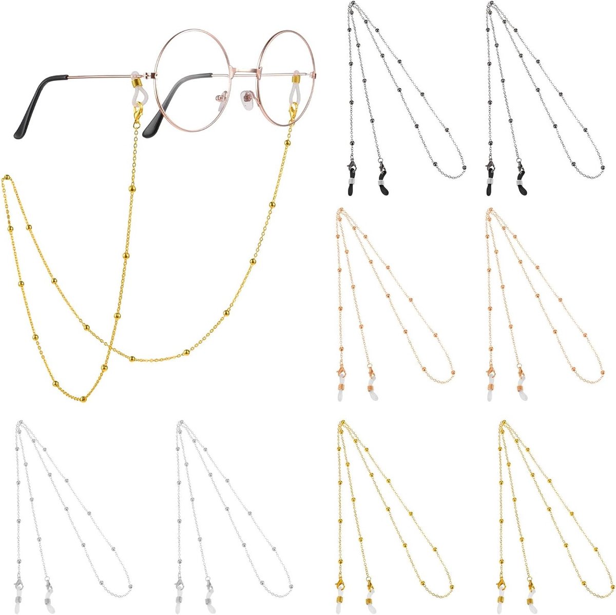 Elegante Oogglazen Ketting met Parels voor Zonnebrillen en Brillen - Stijlvolle Brillenband in Zilver, Goud, Roze Goud en Zwart
