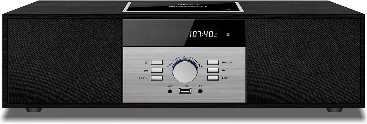 SnelShoppen - Compact Nostalgische Bluetooth Home Stereo Systeem - Micro Hi-Fi met CD Speler, FM Radio, USB & AUX - Vintage Geluid voor Thuis, Feest &