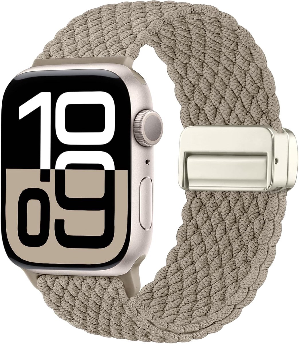 SnelShoppen - Braided Strap voor Apple Watch 40mm 41mm 38mm 42mm - Verstelbare Nylon Elastische Magnetische Sportband voor iWatch Series 1 t/m 11, Ult