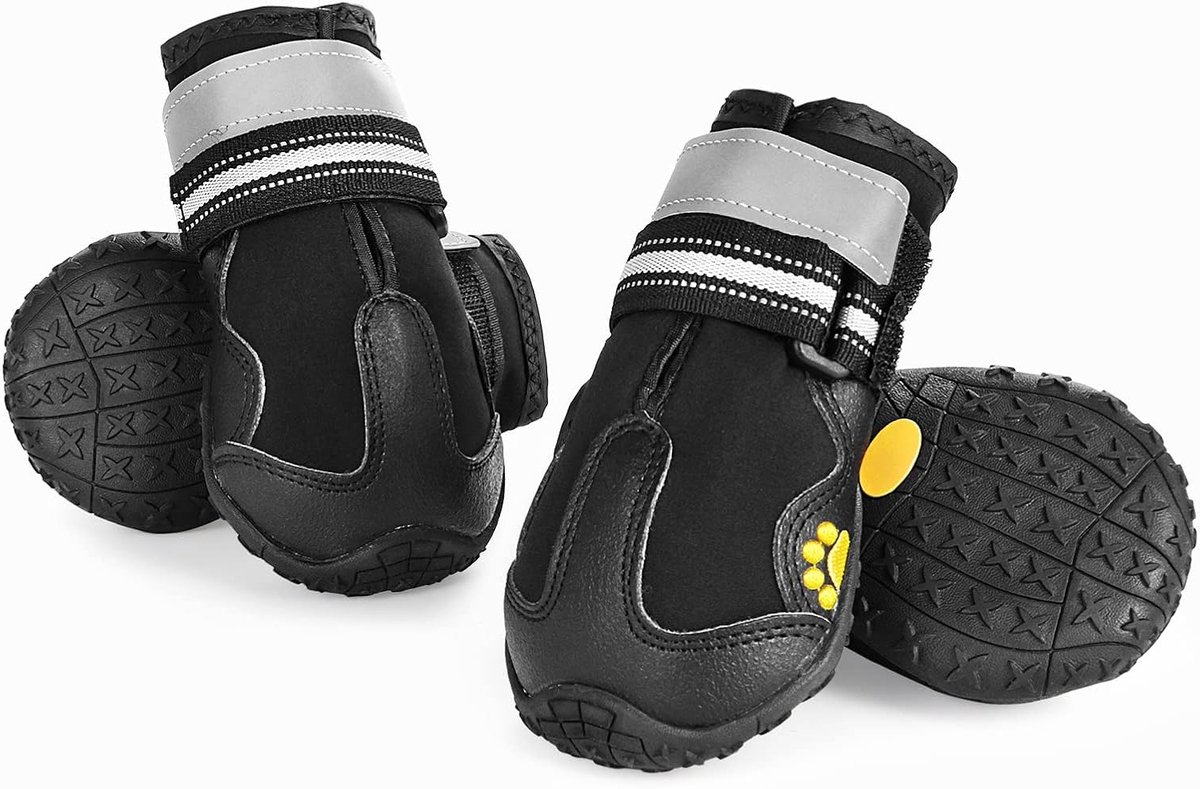 Set van 4 Honden Schoenen voor Pootbescherming, Waterdichte en Antislip Hondenschoenen met Reflecterende Bandjes voor Middelgrote en Grote Honden