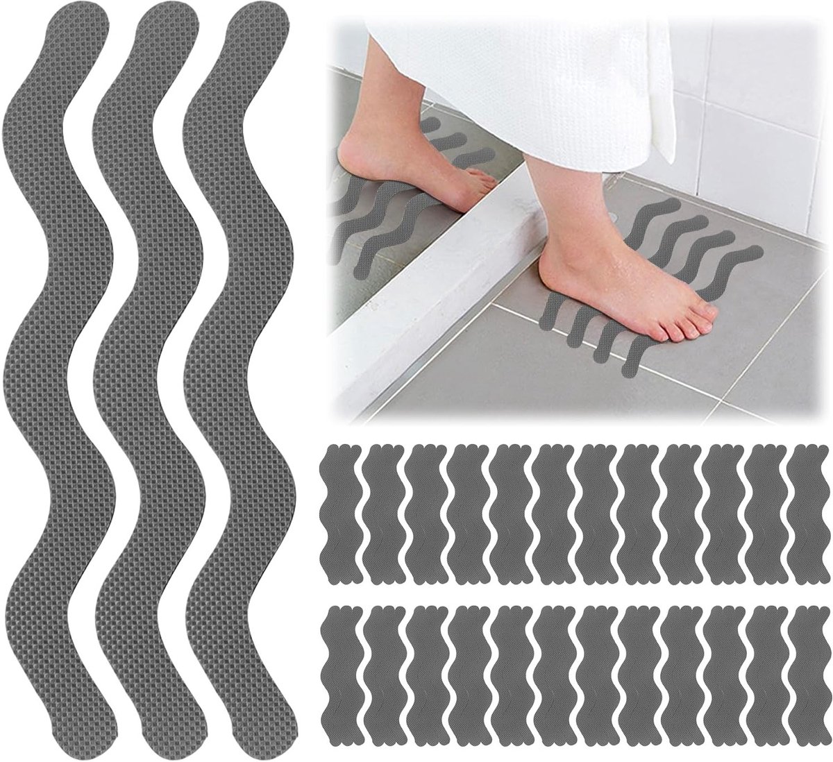 Antislip Trapmatten voor Trappen, Badkamers, Keukens en Saunas - 72 Stuks, 18 x 1.2 cm, Grijs, Veiligheid, Comfort en Ondersteuning