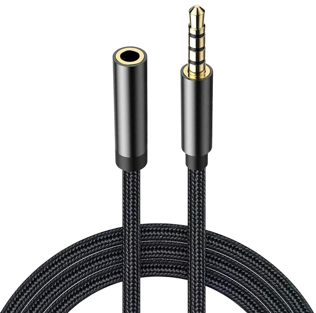 5 meter gevlochten nylon stereo verlengkabel 3.5 mm mannelijke naar vrouwelijke aansluiting voor hoofdtelefoons, luidsprekers en smartphones