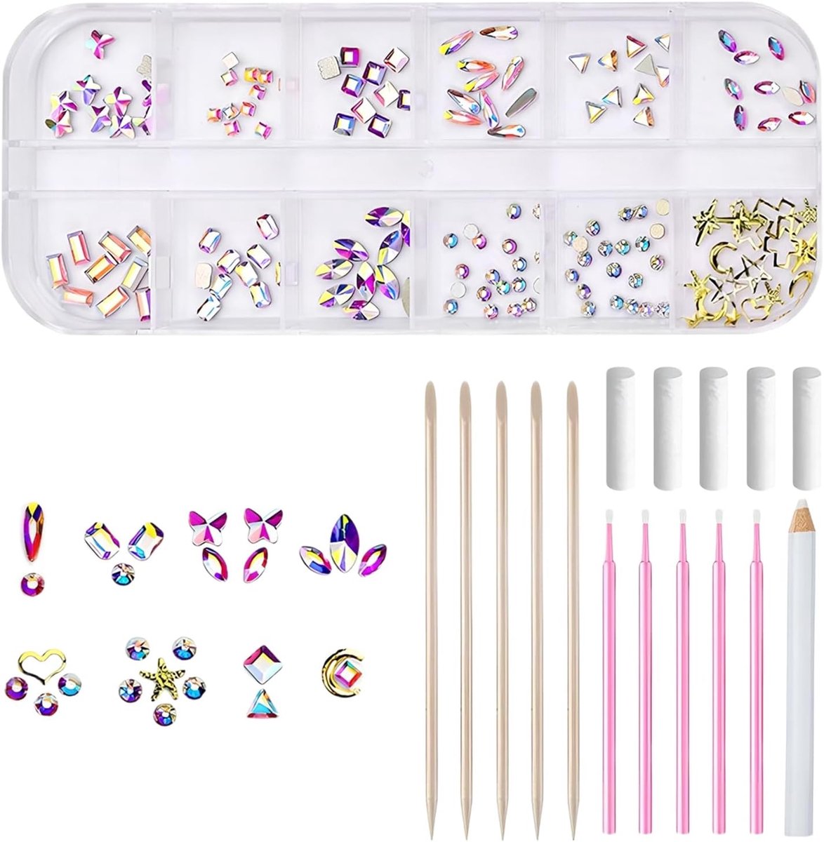 SnelShoppen - Gemstone Set Tandjuwelen - DIY Dental Jewelry met 12 Compartimenten, Decoratieve Crystal Versieringen voor Feesten en Dagelijks Gebruik