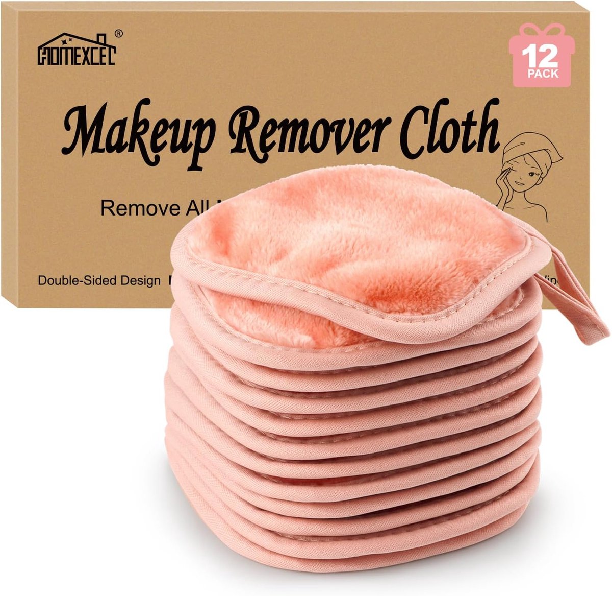SnelShoppen - Makeup Remover Cloth 12 Pack - Herbruikbare, Wasbare, Ultra Zachte Gezichtsreinigingsdoekjes voor Alle Huidtypes - 12.7 x 12.7 cm - Roze