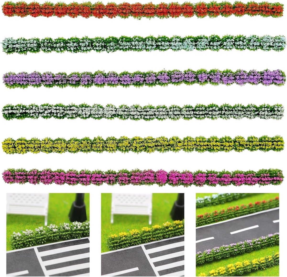 SnelShoppen - Miniatuur Struik Strips - 6 Kleuren - Planten voor Model Spoorwegen - DIY Landschap Decoratie - Kunststof en Spons - 20cm - Creatieve Tu