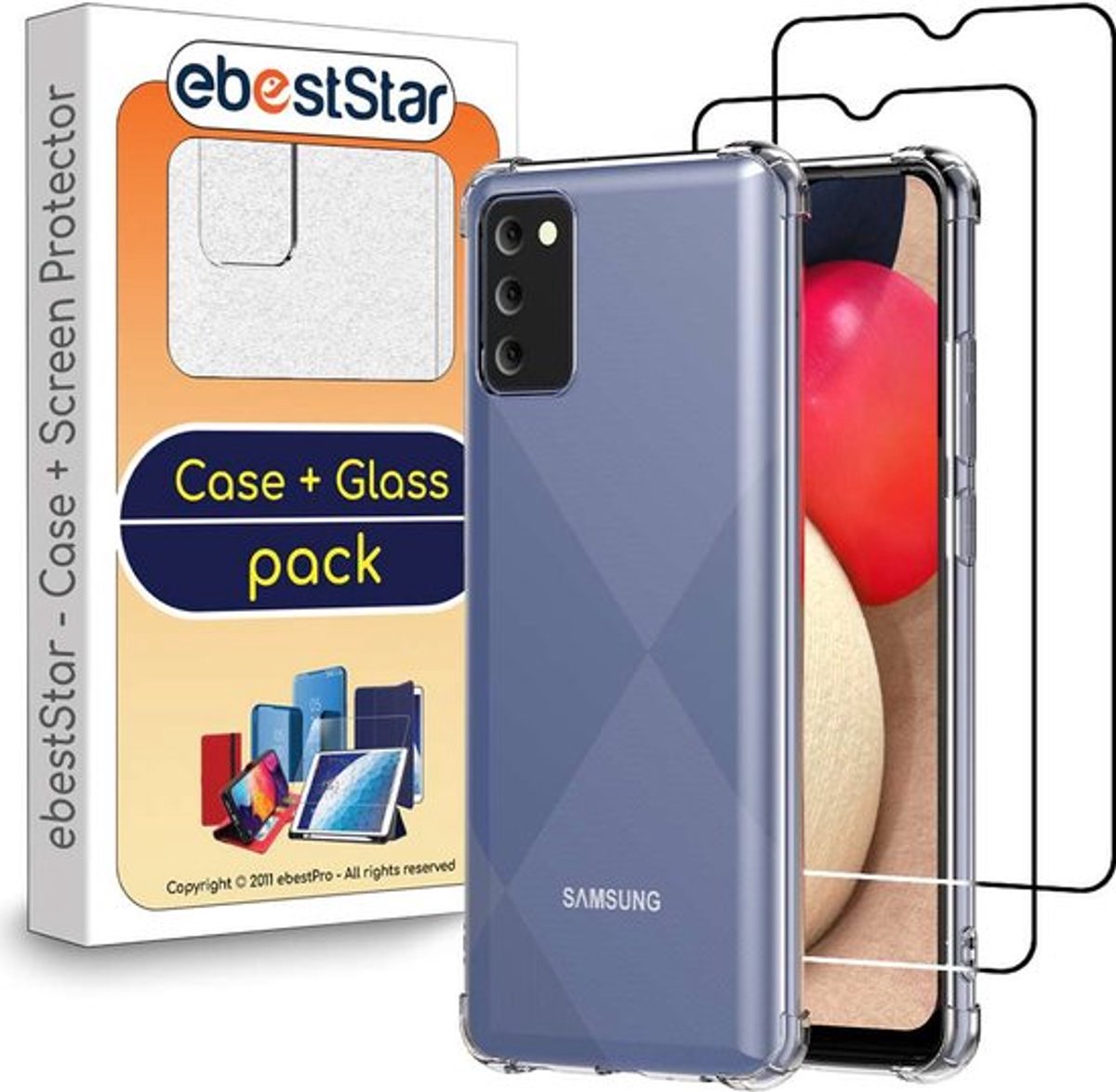 ebestStar - Hoes geschikt voor Samsung Galaxy A02S SM-A025F A03S, Silicone Slim Cover Case, Versterkte Hoeken en Randen hoesje, Transparant + Gehard Glas x2