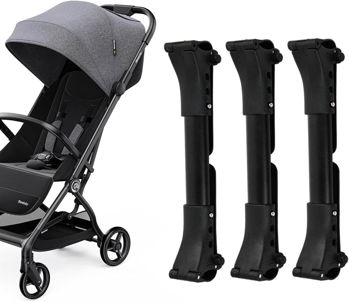 Thijox - 3 Stuks Universele Connectoren voor Babywagen - Verstelbare Adapterverbinding voor Kinderwagen - Geschikt voor de Meeste Kinderwagens - Zwart