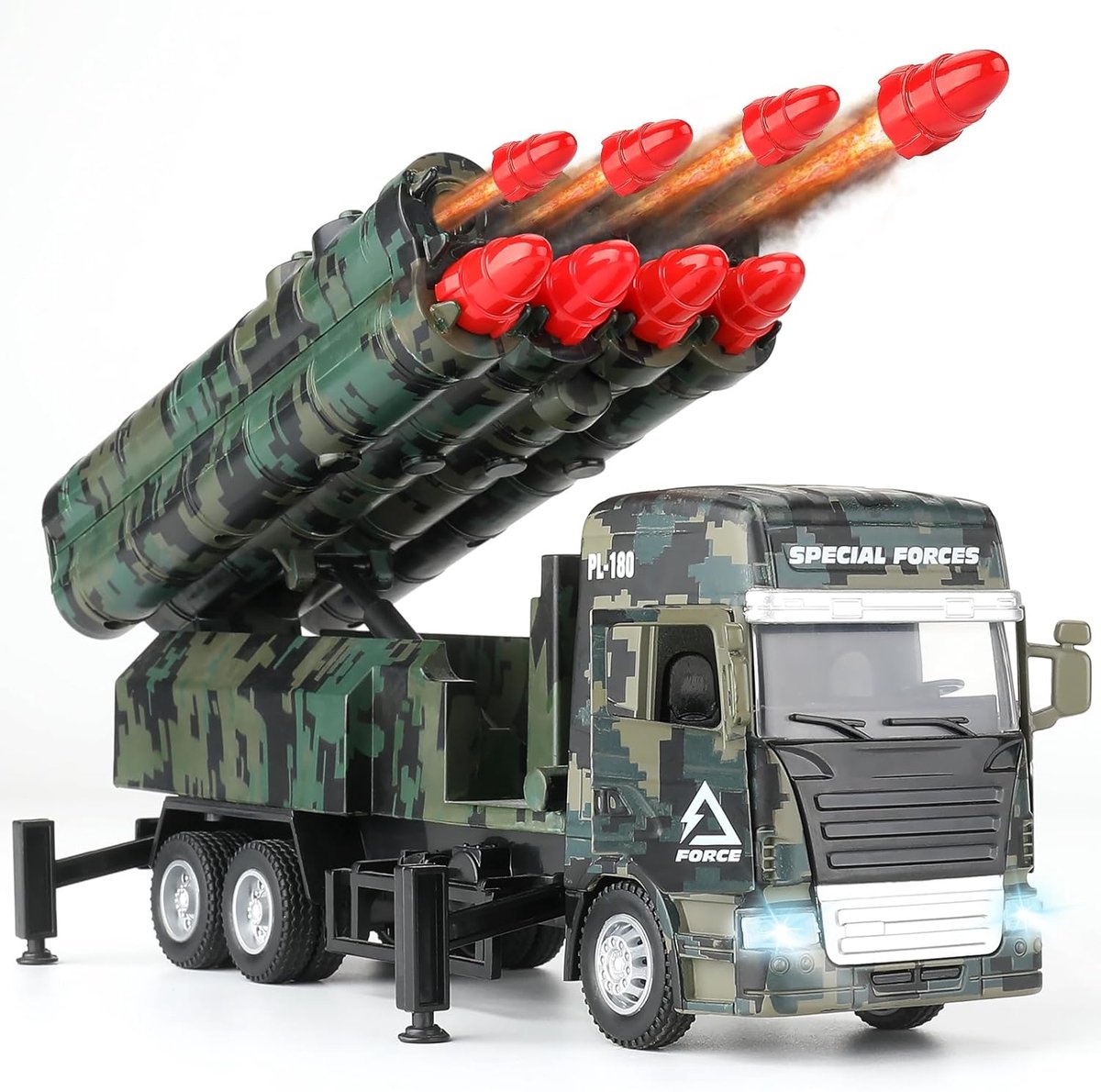 Thijox - Militair Speelgoed Voertuigen met 8 Raketten, Legerspeelgoed voor Jongens, Vrachtwagen met Licht en Geluid, Cadeau voor Kinderen van 3-4 Jaar
