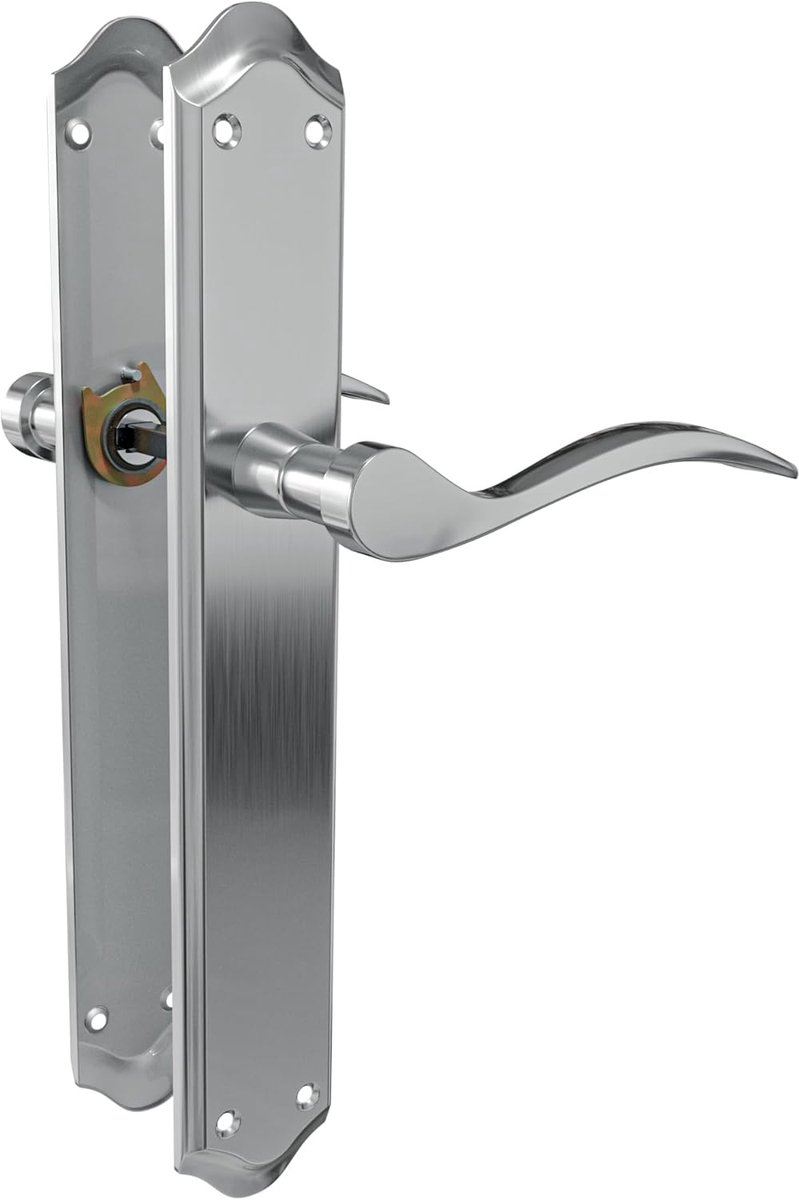 SnelShoppen - Deurkruk set met plaat - BETA model - Stalen deurhandgreep - 256 x 48 mm - 8 mm vierkant spindel - Mat chroom - Ideaal voor binnen- en b