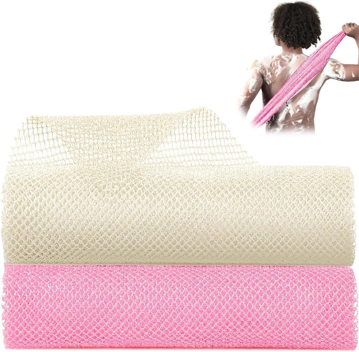 SnelShoppen - 2x Afrikaanse Net Spons, Bad Spons, Scrub Net, Nylon Back Cleaner voor Zachte Huid, Dagelijks Gebruik, Douche Accessoire