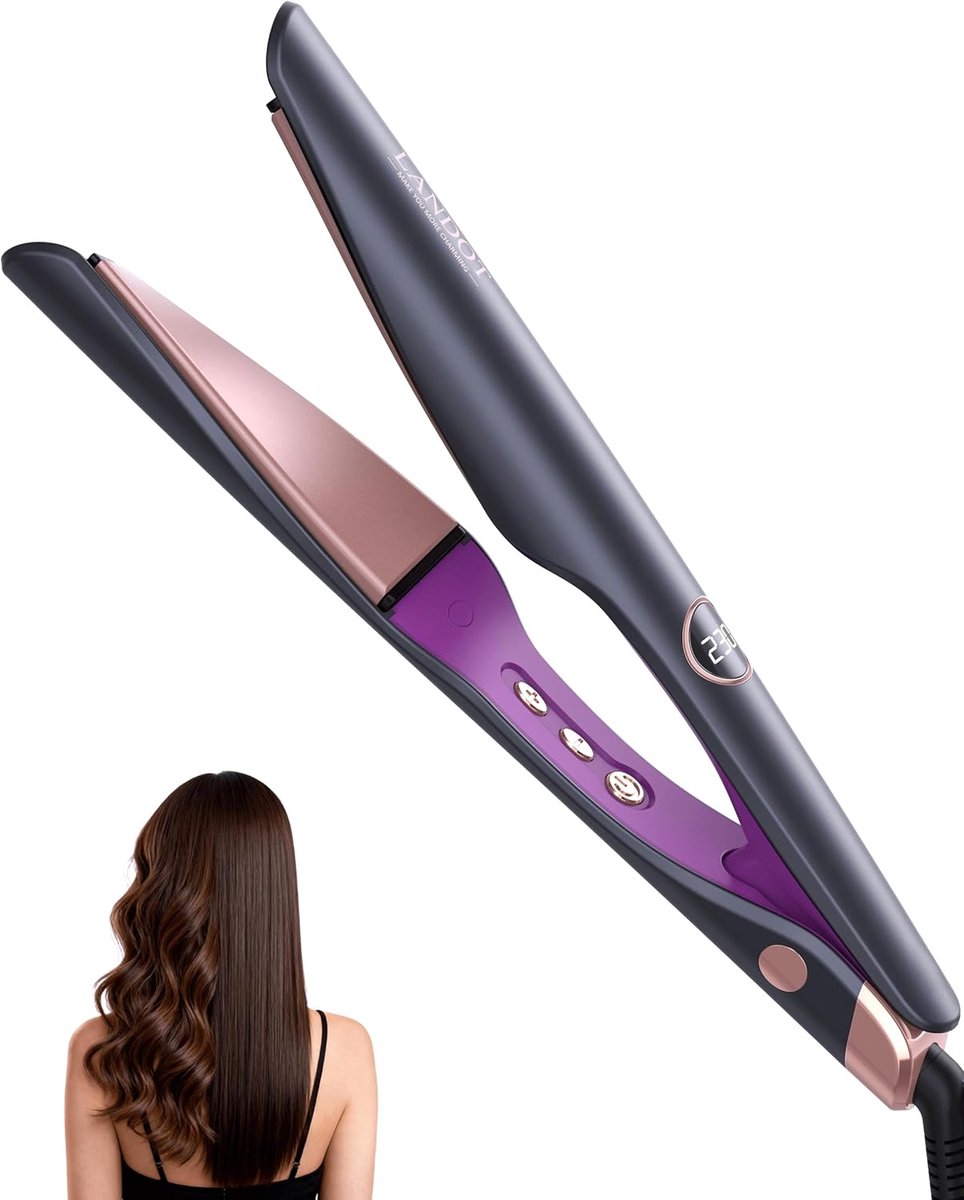 Thijox - Stijltang en Krultang Met Gebogen Stylingplaten, Instelbare Temperatuur 120°C - 230°C, Keramische Coating, Antistatisch, Voor Glad Haar en Kr
