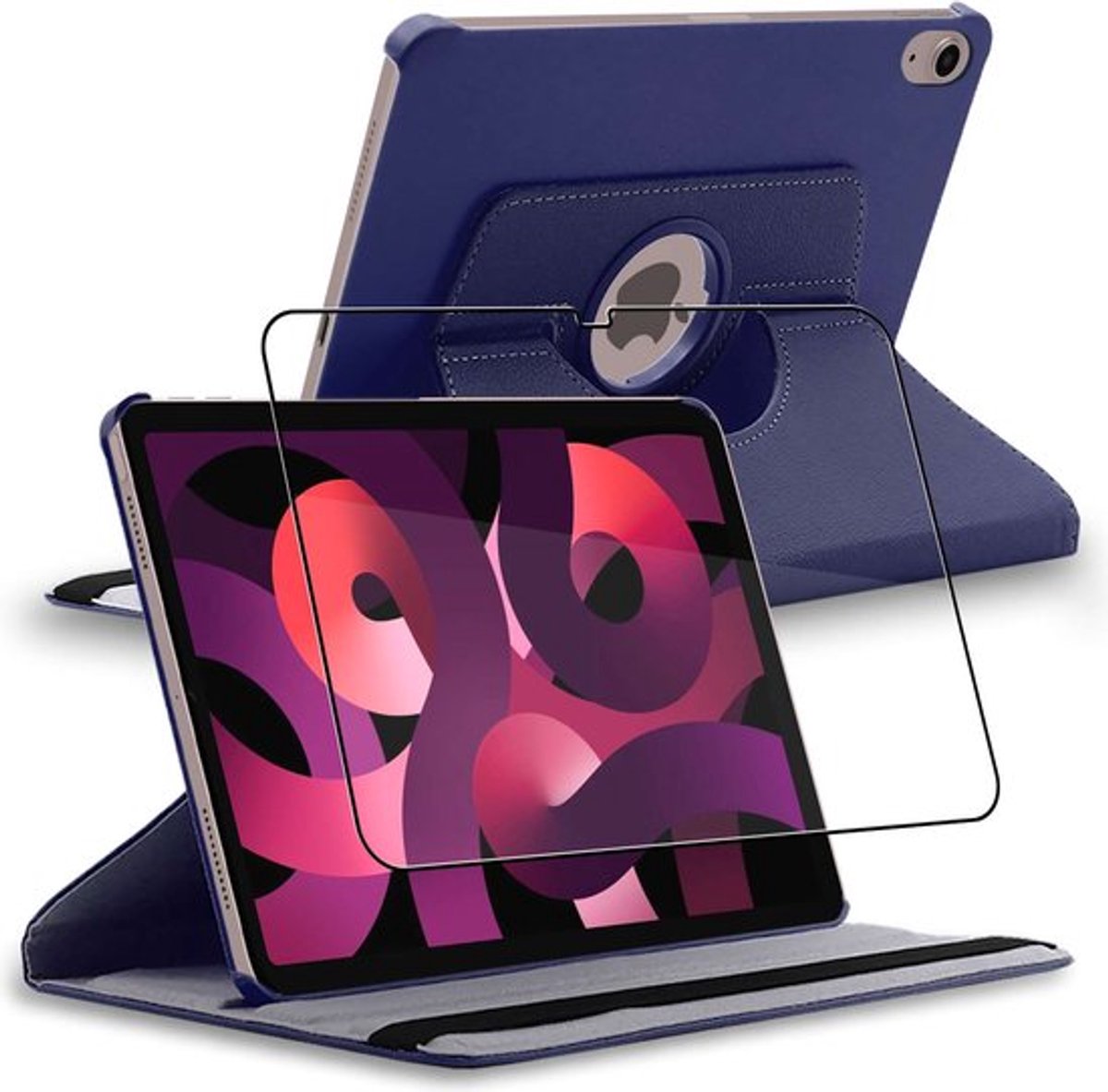 ebestStar - Hoes geschikt voor iPad 10.9 (2022) Apple, Roterende Etui, Case, 360° Draaibaar hoesje, Donkerblauw + Gehard Glas