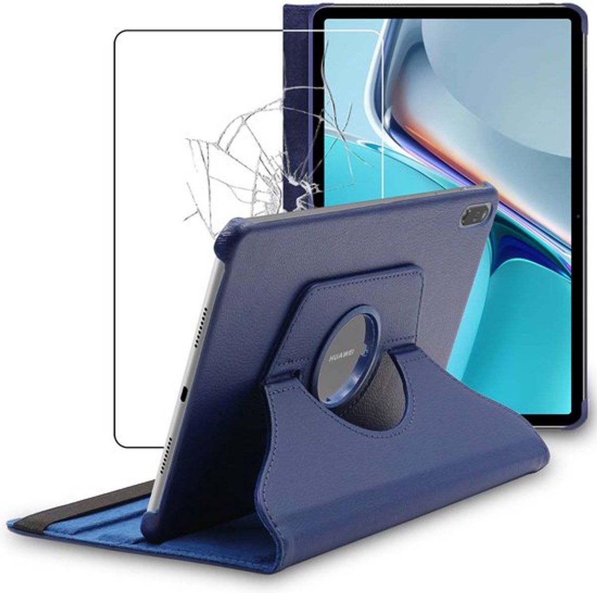 ebestStar - Hoes geschikt voor Huawei MatePad 11 (2021), Roterende Etui, Case, 360° Draaibaar hoesje, Donkerblauw + Gehard Glas