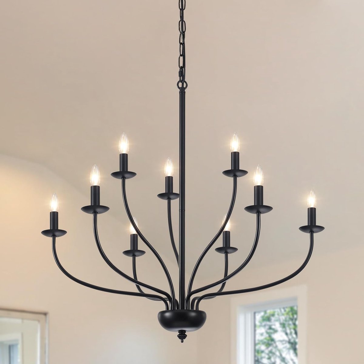 SnelShoppen - Vintage Pendant Lamp - Zwarte Kroonluchter van IJzermetaal - 9 Lamparmen - Industriële Verlichting voor Keuken, Eetkamer, Woonkamer - CE