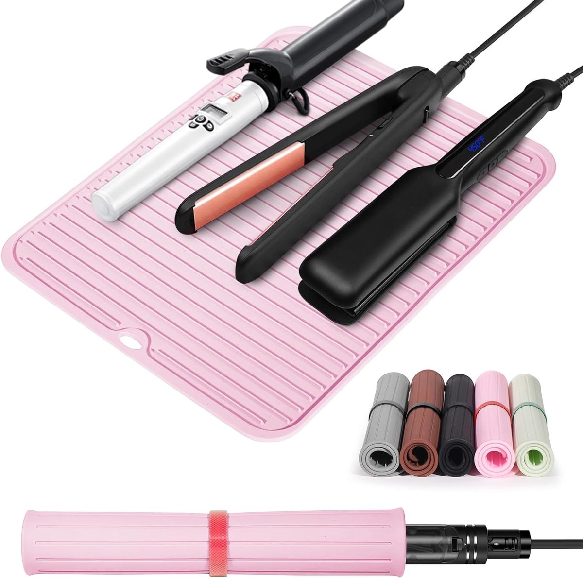SnelShoppen - Heat Resistant Mat - Grote Siliconen Hot Hair Tool Mat voor Krul- en Stylingtools - 35 x 28 cm - Roze - Bescherming voor Meubels en Werk