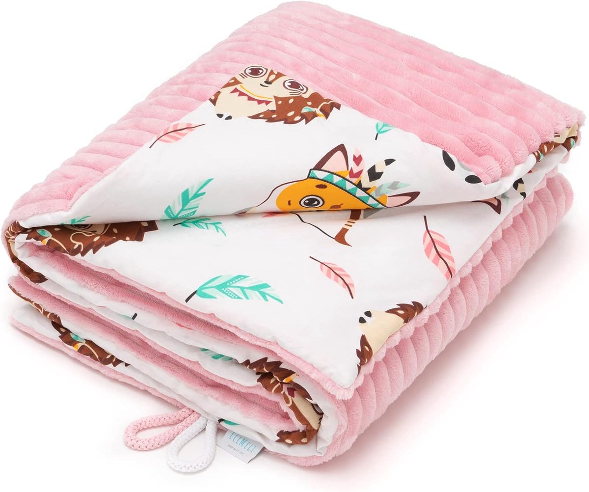 SnelShoppen - EliMeli Babydeken - Ultra Zachte Cuddle Deken voor Jongens - 75 x 100 cm - Katoen & Minky - Roze met Eenhoorns - Ideaal als Wiegdeken, S