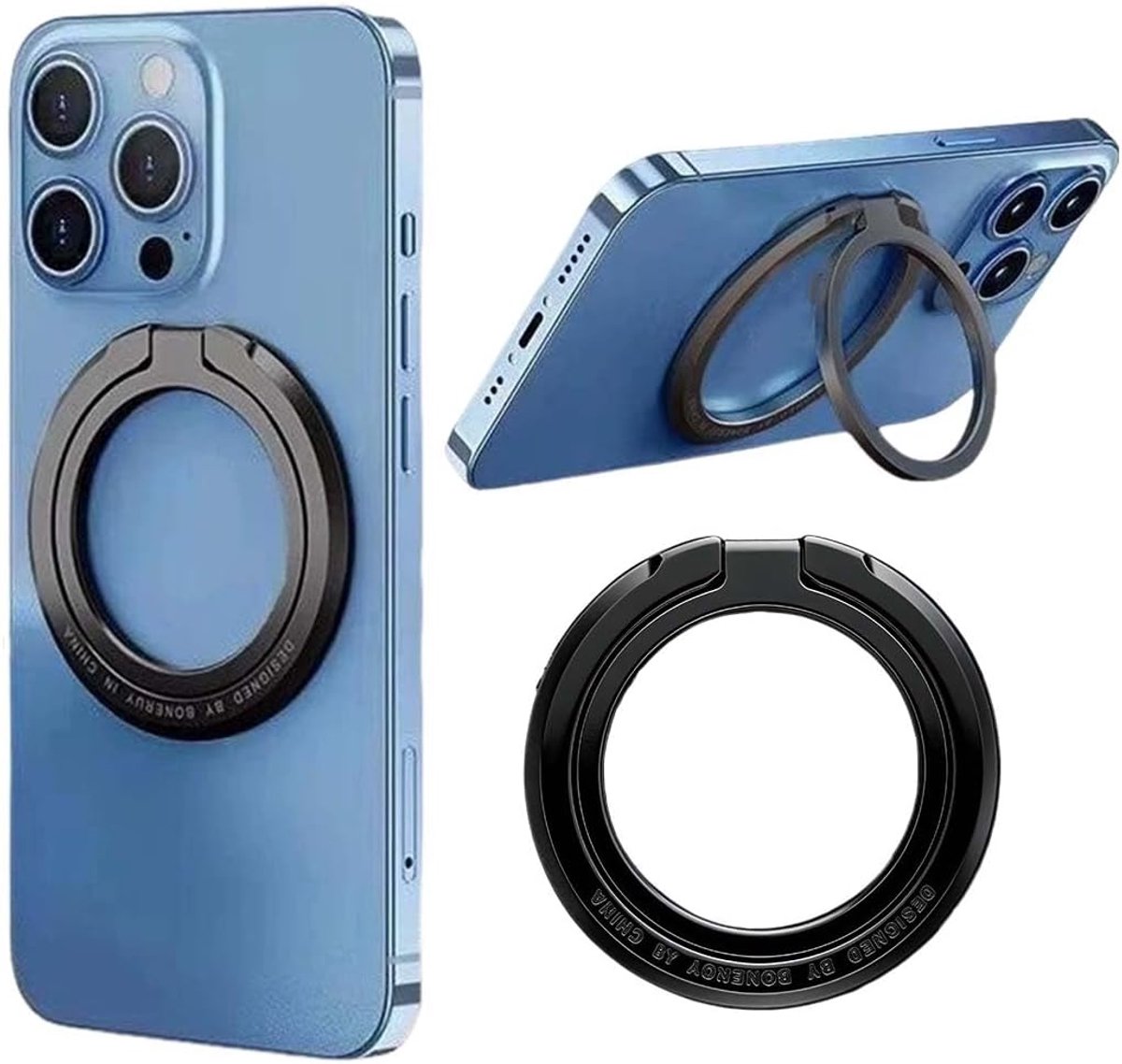 SnelShoppen - Magnetische Telefoonring 360° Rotatie, Metalen Ring, Compatibel met Draadloos Opladen, Afneembare Telefoongrepen voor iPhone 16 15 14 13