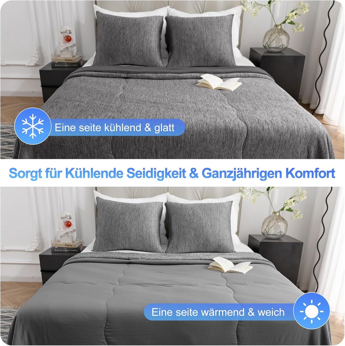 SnelShoppen - Q-Max Koeldeken 228x228 cm - Zachte Zomer Deken voor Nachtperspiratie - Machinewasbaar en Fluffy - Zwart - Ideaal voor Slapen en Camping