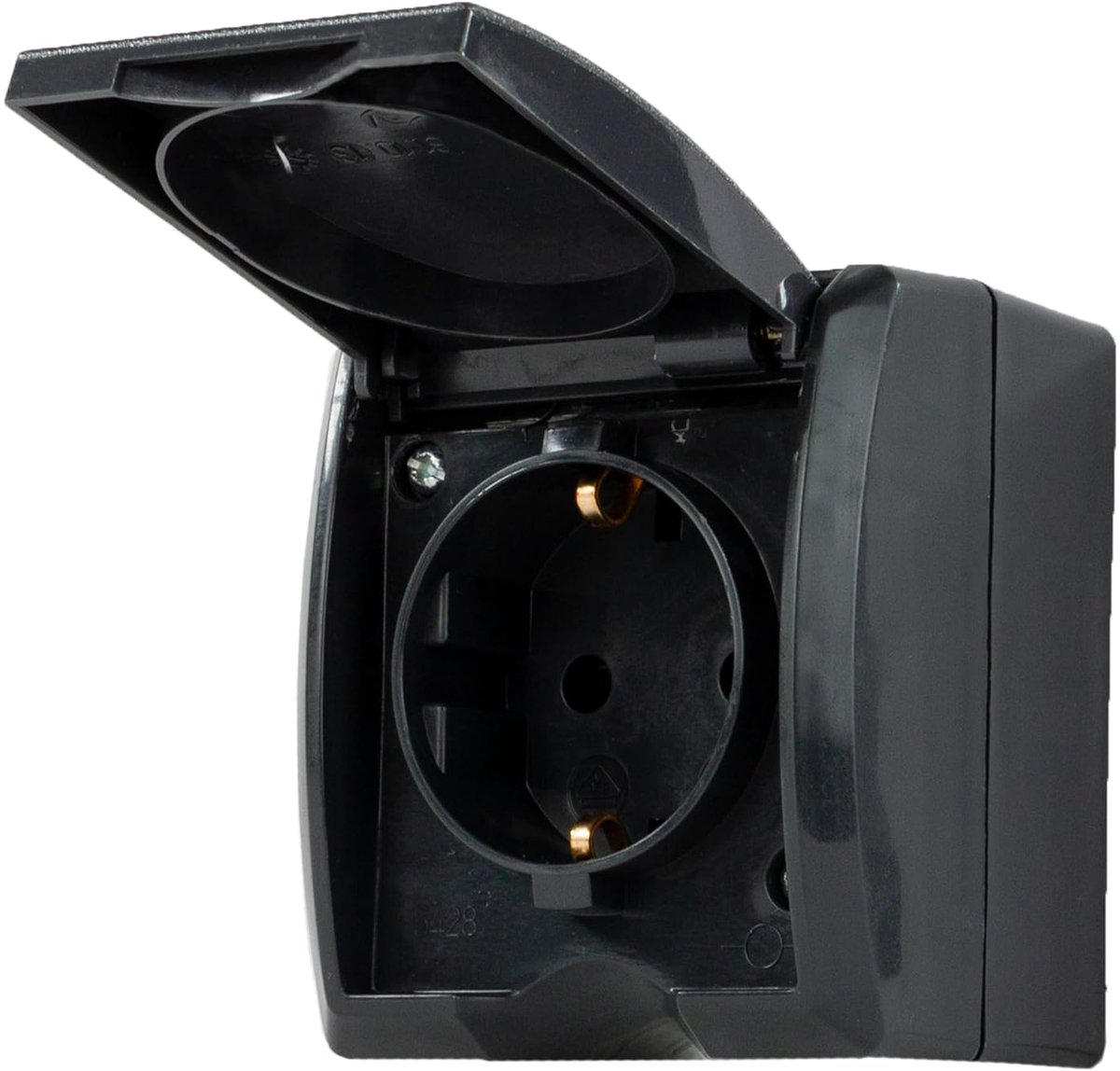 SnelShoppen - Wetrooms Stopcontact IP44 - Opbouw, Enkelpolig, 230V, 16A, Anthraciet - Ideaal voor Garage, Werkplaats, Tuin en Badkamer