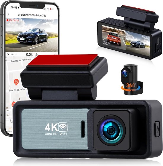SnelShoppen - 4K Dual Dashcam Voor Auto - Voor- en Achtercamera - GPS, Nachtzicht, 150° Hoek, G-Sensor, 24/7 Parkeermodus - Hoogwaardige Beveiliging
