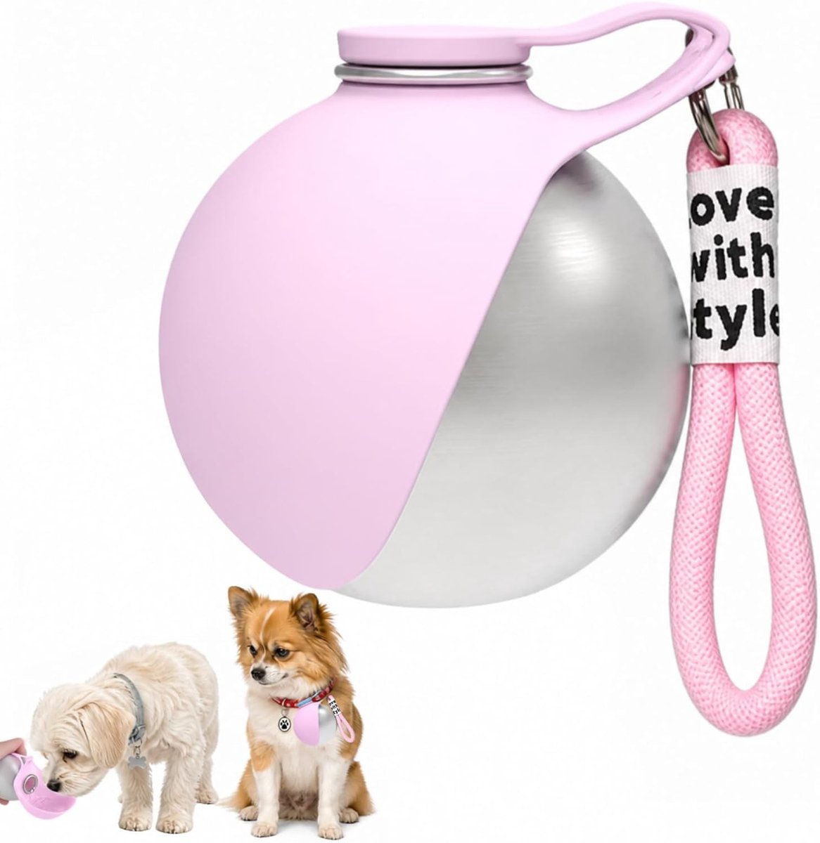 Drinkfles Hond - Waterfles Huisdier - Wandelen met Hond - 2-in-1 Fles en Kom - 285 ml - Roze