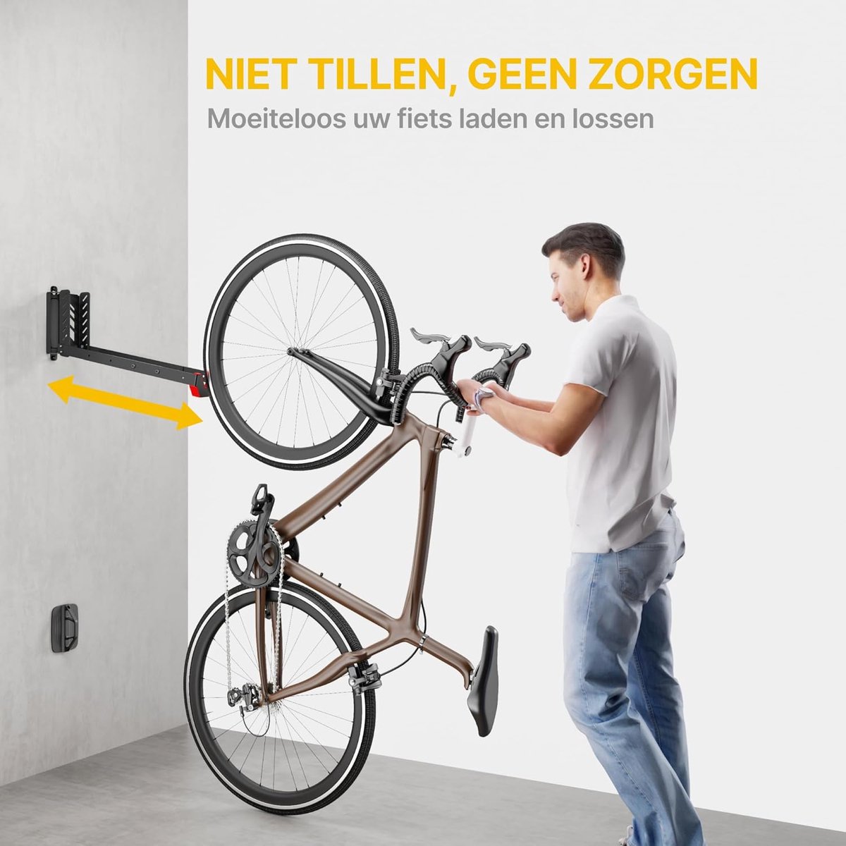 SnelShoppen - Rotatable Bicycle Wall Mount - Opbergrek voor Fietsen tot 35kg, Verstelbare en Vouwbare Fietshouder voor Garage, Ideaal voor MTB, Racefi
