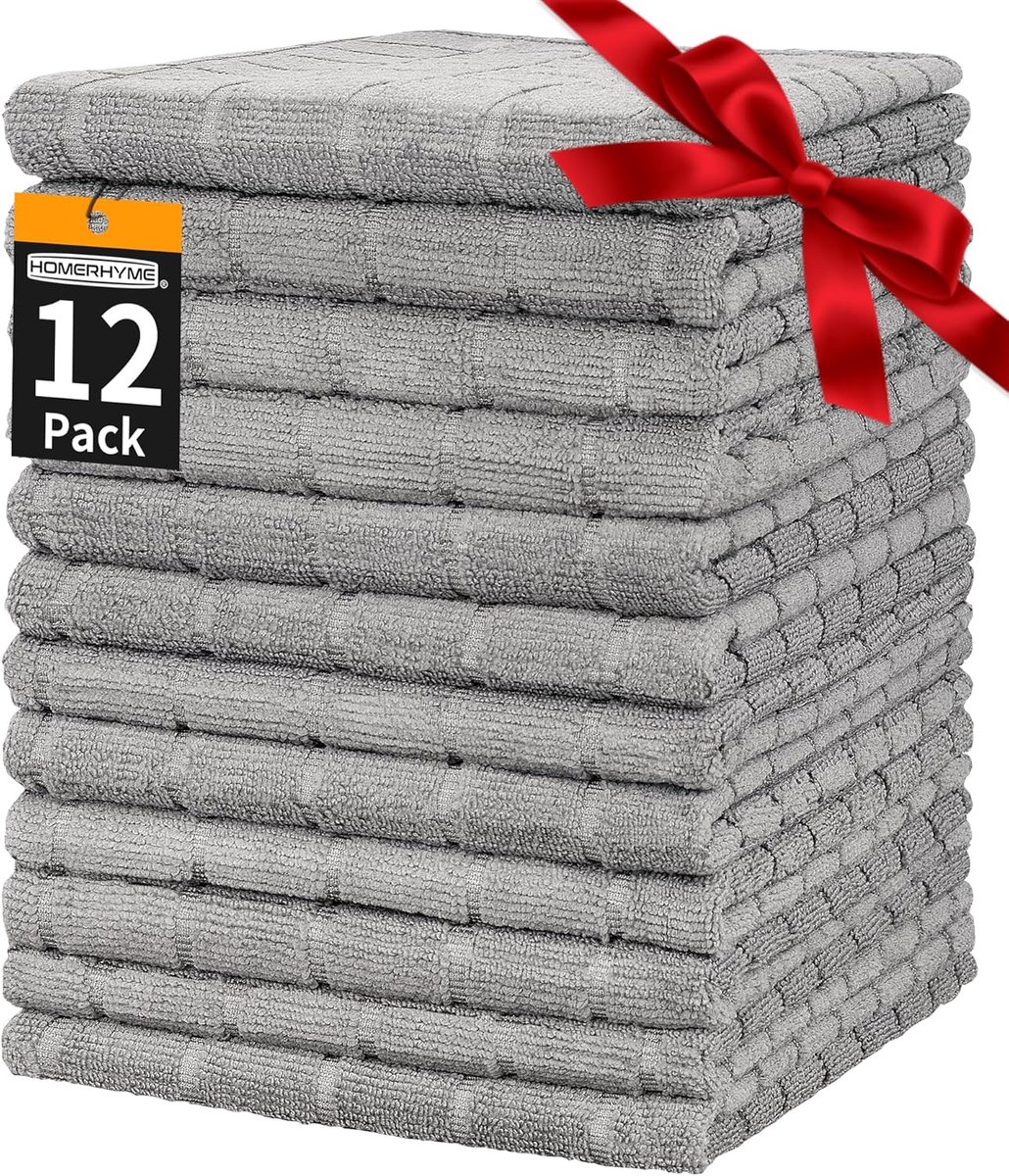 SnelShoppen - 12 Stuks Microfiber Handdoeken 60x30cm, Grijs, Sneldrogend, Lintvrij, Zacht en Absorberend, Ideaal voor Reis, Gym en Thuisgebruik