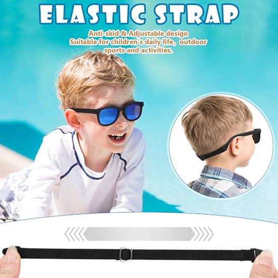 2 stuks - Kinder Zonnebril - UV400-bescherming - Gepolariseerde lens - Flexibele lens - Elastische band - Zonnebril Kind - Geschikt voor kinderen van 2 tot 7 jaar - Zwart, blauw — afbeelding 3