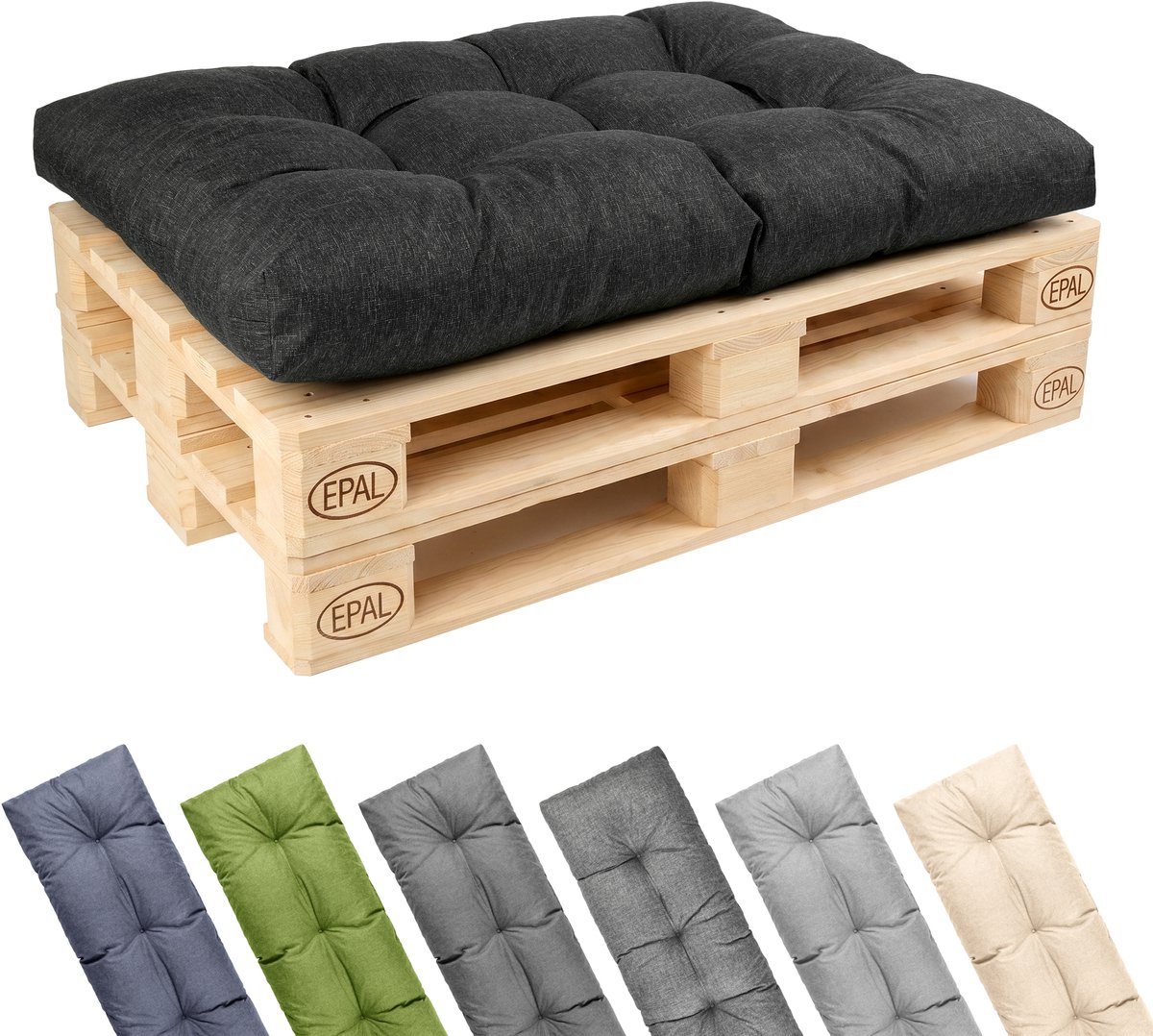 Garronda Palletkussen 120x80 cm 12 cm Waterafstotend UV- en Waterbestendig voor Palletbank GD-0252 Antraciet