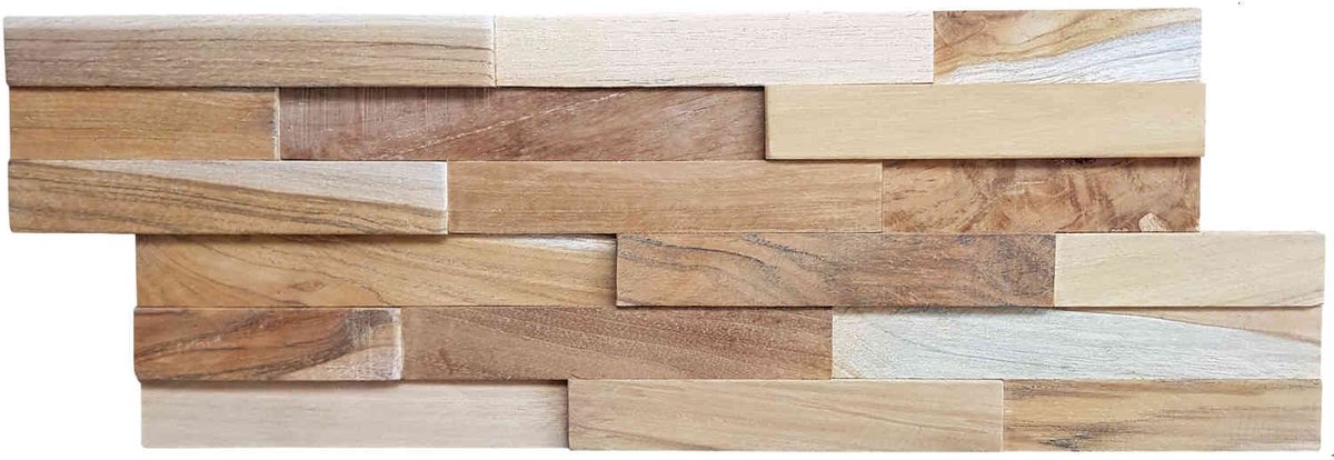 3D houten wandpanelen van gerecycled teakhout – Handgemaakte wandbekleding – 1 m² – Smooth Wave