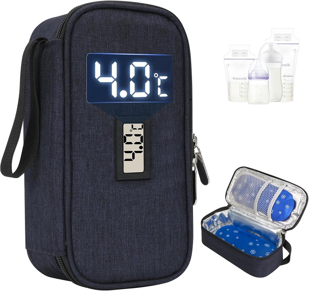 SnelShoppen - Breast Milk Cooler Bag - Koeltas voor Borstvoeding, Inclusief 2 Grote Koelaccu's, Ideaal voor Reizen, Commuting en Buitenactiviteiten, H
