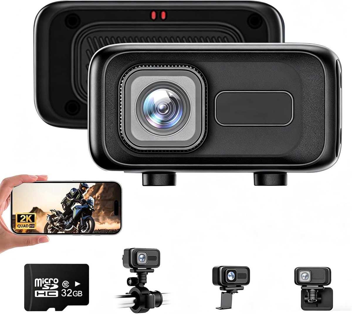 SnelShoppen - Action Cam Motorfiets 2K 140° Groothoek Camera met 32 GB Geheugen - Ideaal voor Motorfietsen en Outdoorsporten - HD Beeldkwaliteit, Wate