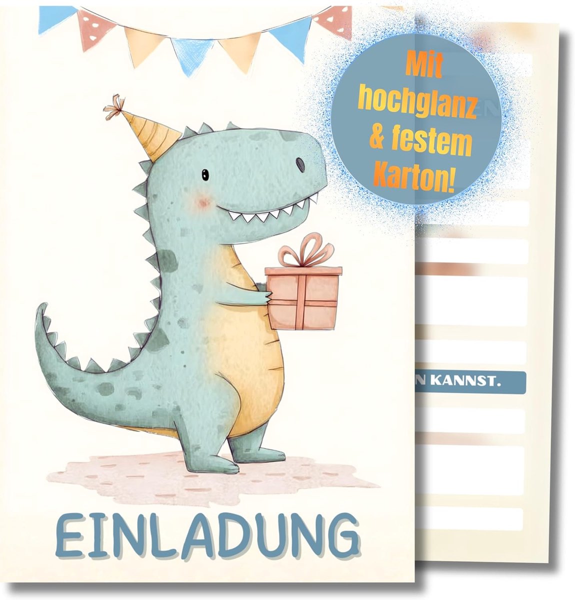 SnelShoppen - Dinosaur Uitnodigingskaarten voor Kinderfeestje 12 Stuks DIN A6 (10.5 cm x 14.8 cm) - Dino Pastel, Perfect voor Verjaardagen, Feest, Kin