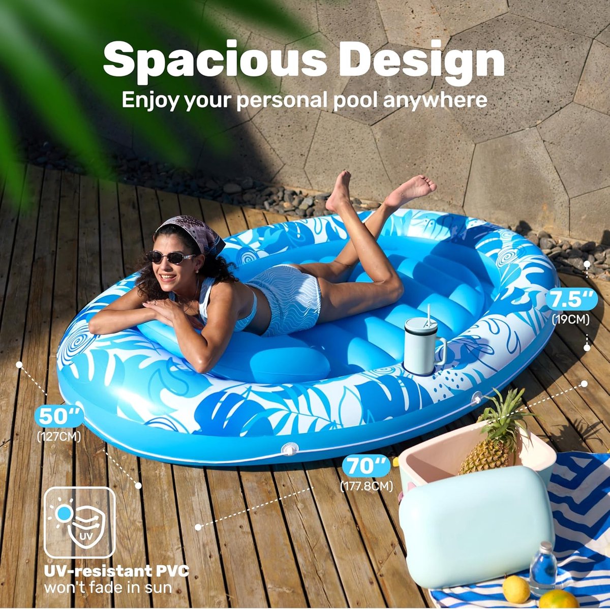 SnelShoppen - Inflatable Pool Float Lounge 178 cm - Oval Sunbath Raft voor Volwassenen - Ergonomisch Ontwerp - Perfect voor Zwembad en Zomer Feest