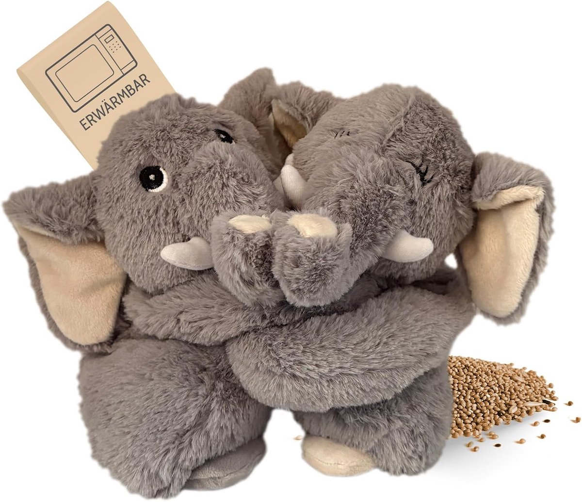 SnelShoppen - Habibi Premium Warmte Kussen/Pluche Speelgoed voor Kinderen en Volwassenen - 2041 Olifant Vader + Kind Knuffel Set van 2, Afneembare Mil