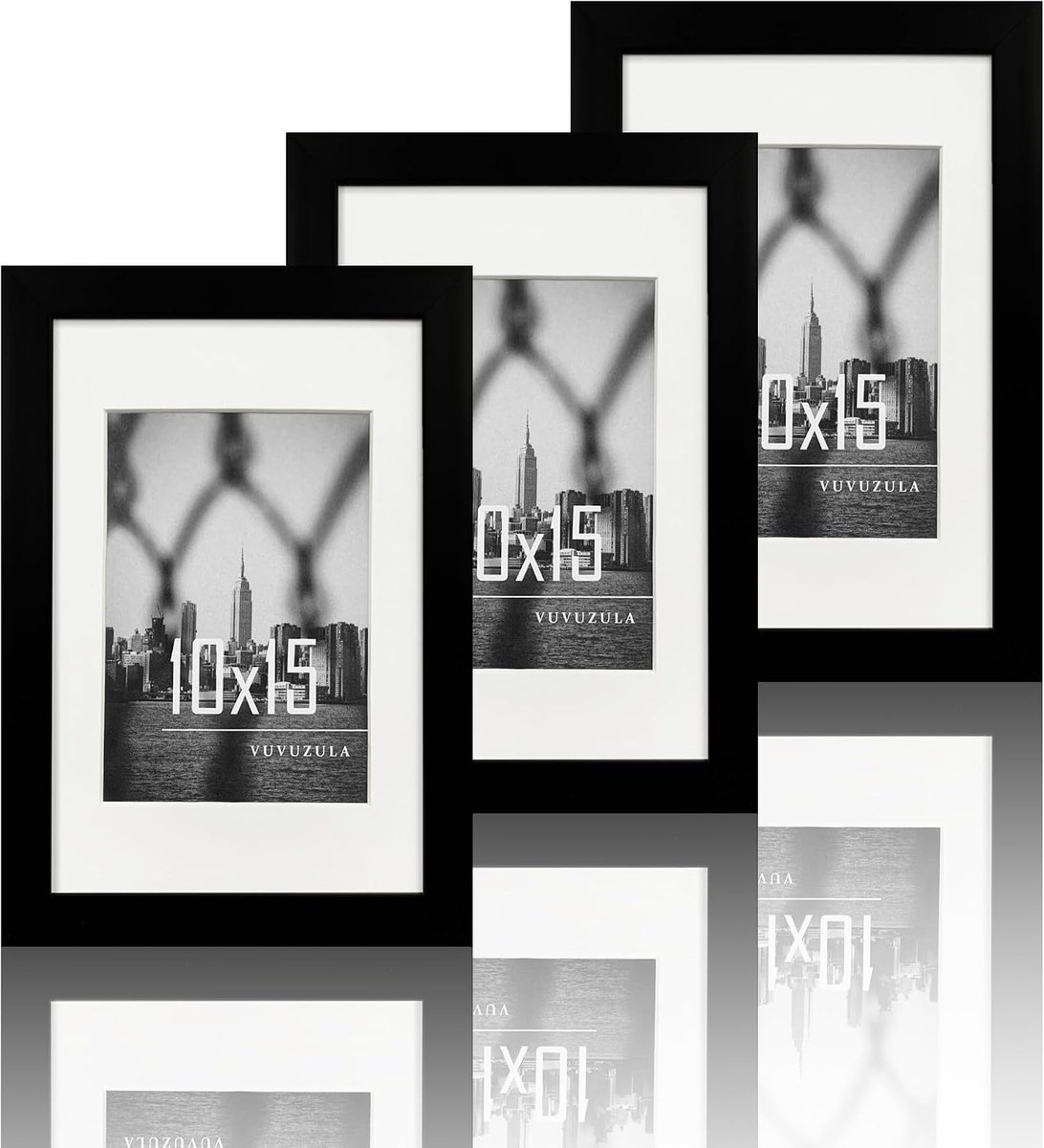 SnelShoppen - VUVUZULA Fotolijsten Set van 3, 10x15 cm, Zwart, Plastic, Wanddecoratie, Geschikt voor Posters en Foto's, Elegant en Modern