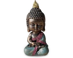 SnelShoppen - Zen'Light Baby Buddha Beeldje 14 cm - Feng Shui Decoratie in Groen en Bruin - Spirituele en Relaxende Sfeer - Perfecte Geluk Brenger en