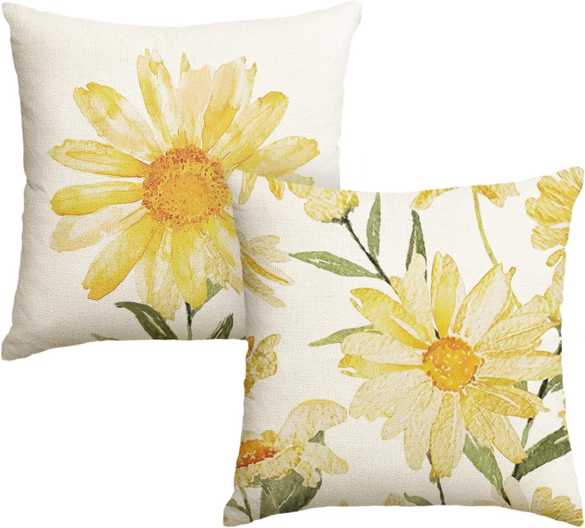 SnelShoppen - Set van 2 Zomer Kussenhoezen 45 x 45 cm met Margriet Motief voor Bank en Tuin - Machinewasbaar Polyester, Duurzaam en Zacht