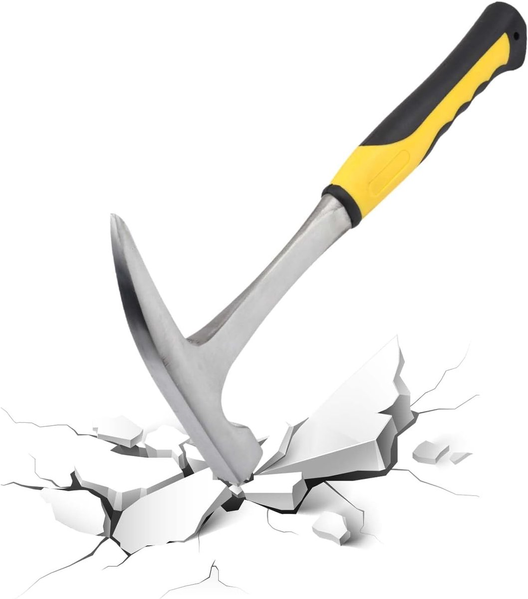 SnelShoppen - Geological Hammer, Dubbele Hoofd Hamer voor Geologische Verkenning, 0.6 kg, Geel, Carbon Staal, Ergonomisch met Rubber Handvat, 280 cm