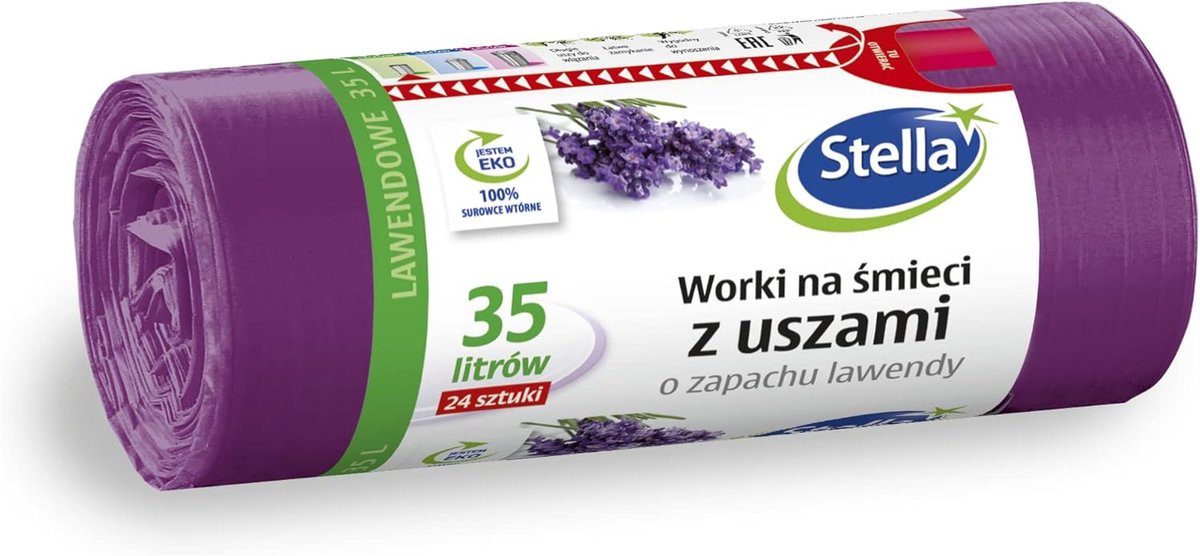 SnelShoppen - Sterke Afvalzakken met Handvatten 35 L | 24 Stuks | Lavendel Geur | Recyclebare LDPE Vuilniszakken voor Keuken, Tuin, Kantoor