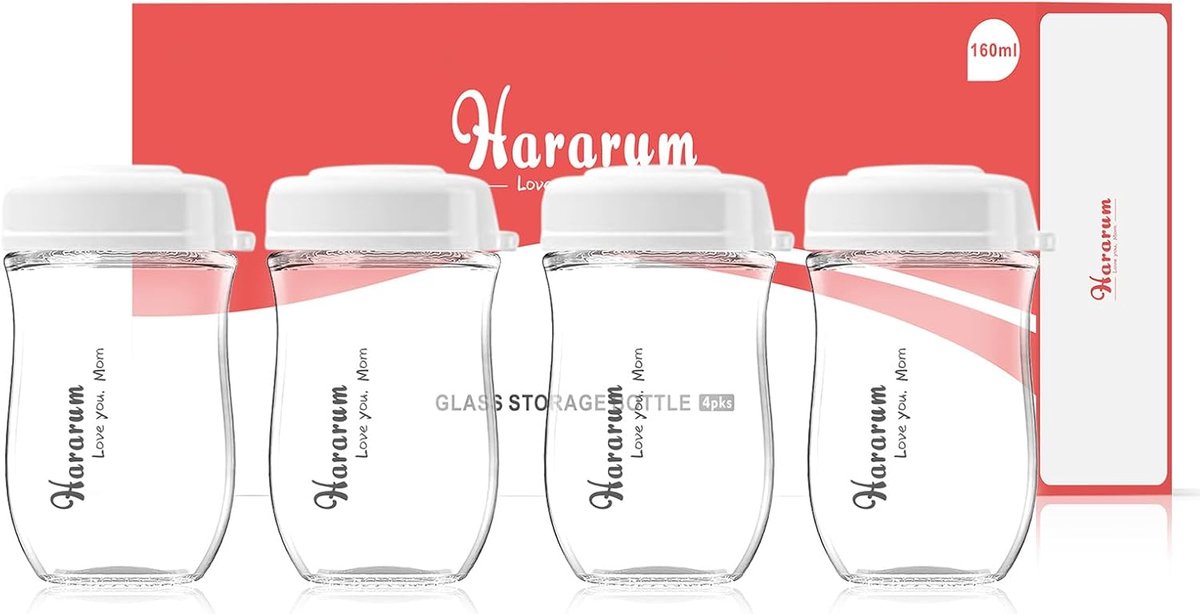 SnelShoppen - Baby Borstvoeding Opslagflessen Glas 160ml/5oz, BPA-vrij, Brede Hals, Set van 4 - Wit