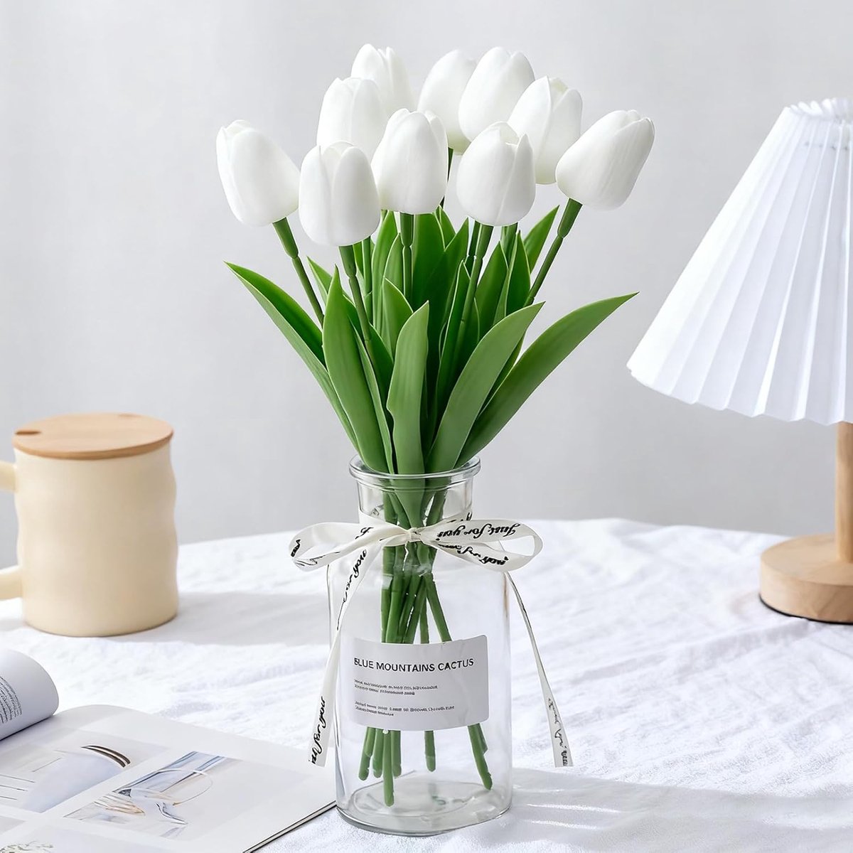 SnelShoppen - 10 Stuks Witte Kunstbloemen Tulpen Boeket, Elegante Decoratie voor Bruiloft, Kantoor, Tafel en Thuis, 34 cm Hoog