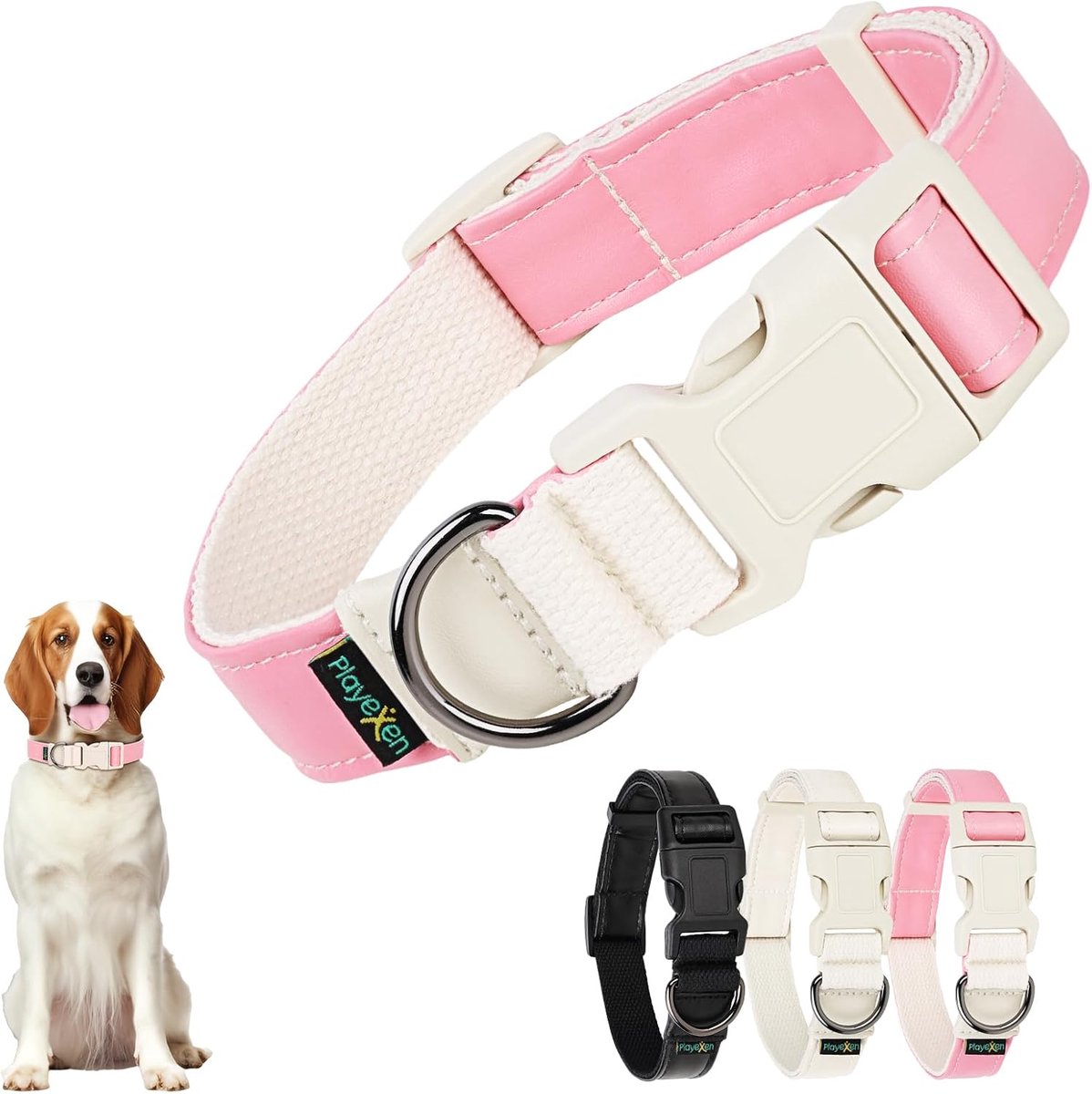 SnelShoppen - Verstelbare Hondenhalsband voor Honden en Katten, PU en Katoen, Zachte Kattenhalsband, Verstelbaar 35-50 cm, Hondenspeelgoed, Halsbanden