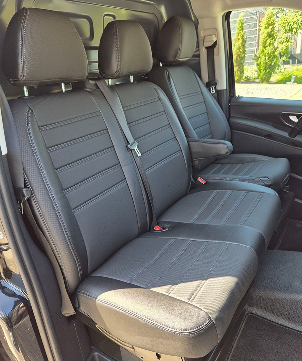 Pasvorm stoelhoezen Mercedes Vito 447 / eVito 2014-heden (past op comfort bestuurdersstoel en duobank) - Kunstleer zwart